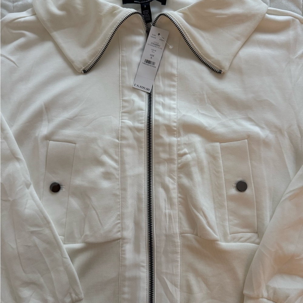 NWT White House Black Market Long Sleeve Collared Trim Zip Ecru - Picture 5 of 5